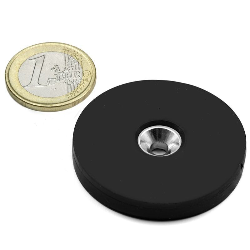 Gummibelagt skivemagnet til påskruning 43,5x6,5 mm – styrke 11 kg | Brisingi