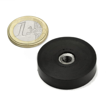 Gummibelagt pottemagnet med indvendigt gevind 36x8 mm