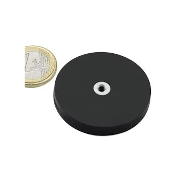 Rubber coated pot magnet with internal thread 43x6 mm