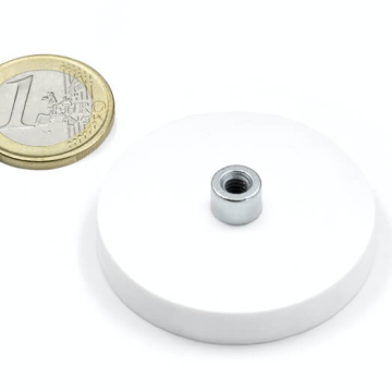 Gummibelagt pottemagnet med gevindbøsning 43x11 mm hvid