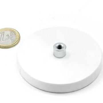 Gummibelagt pottemagnet med gevindbøsning 66x15 mm hvid