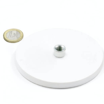 Gummibelagt pottemagnet med gevindbøsning 88x17 mm hvid