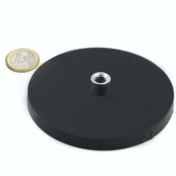 Gummibelagt pottemagnet med gevindbøsning 88x17 mm