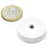 Rubber coated pot magnet with internal thread 31x6 mm white