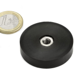 Rubber coated pot magnet with internal thread 45x9 mm