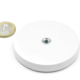 Rubber coated pot magnet with internal thread 66x8.5 mm white