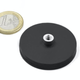 Rubber coated pot magnet with screw socket 43x10 mm