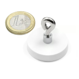 White rubber coated pot magnet 31 mm + eyelet