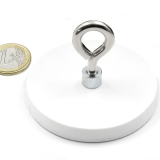 White rubber coated pot magnet 66 mm + eyelet