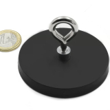 Rubber coated pot magnet 66 mm + eyelet