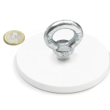 White rubber coated pot magnet 88 mm + eyelet