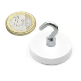 White rubber coated pot magnet 31 mm + hook 