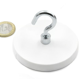 White rubber coated pot magnet 66 mm + hook 