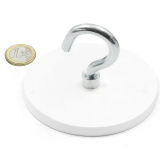 White rubber coated pot magnet 88 mm + hook 
