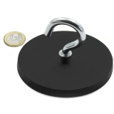 Rubber coated pot magnet 88 mm + hook 
