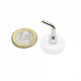 White rubber coated pot magnet 22 mm + angle hook 