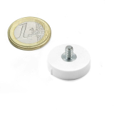 Rubber coated pot magnet with threaded stem 22x12 mm white