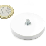 Rubber coated pot magnet with threaded stem 43x12 mm white