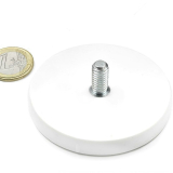 Rubber coated pot magnet with threaded stem 88x23 mm white
