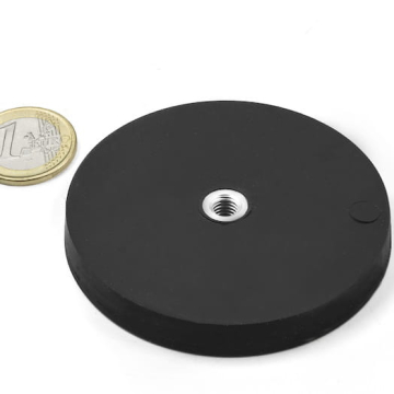 Rubber coated pot magnet with internal thread 66x8 mm