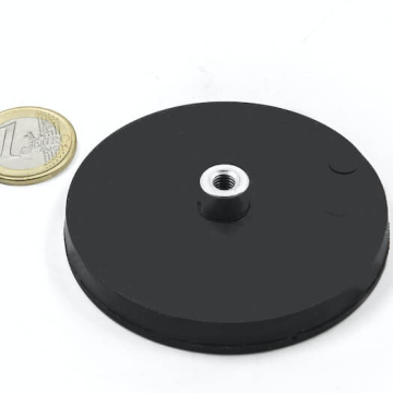 Rubber coated pot magnet with screw socket 66x15 mm