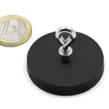 Rubber coated pot magnet 43 mm + eyelet