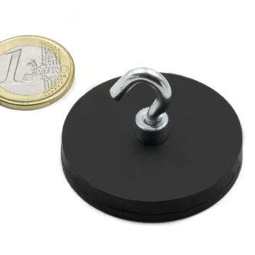 Rubber coated pot magnet 43 mm + hook 