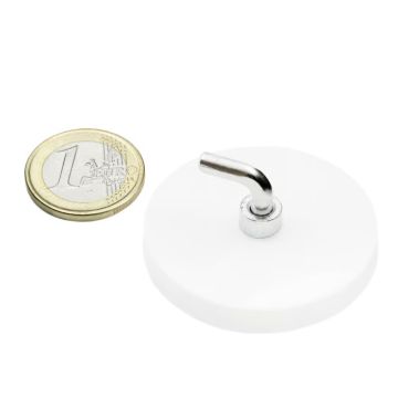 White rubber coated pot magnet 43 mm + angle hook 