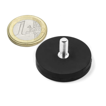 Rubber coated pot magnet with threaded stem 31x18 mm