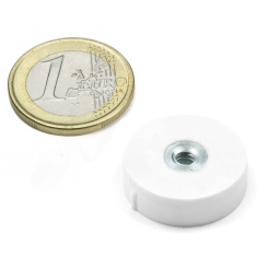 Rubber coated pot magnet with internal thread 22x6 mm white