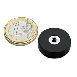 Rubber coated pot magnet with internal thread 22x6 mm