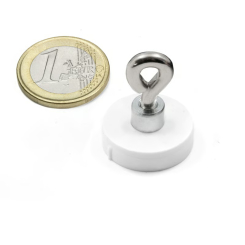 White rubber coated pot magnet 22 mm + eyelet
