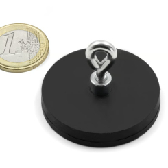 Rubber coated pot magnet 43 mm + eyelet