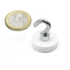 White rubber coated pot magnet 22 mm + hook 