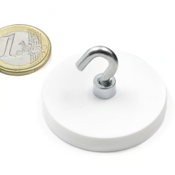 White rubber coated pot magnet 43 mm + hook 