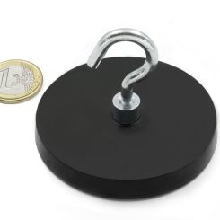 Rubber coated pot magnet 66 mm + hook 