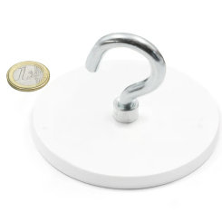White rubber coated pot magnet 88 mm + hook 