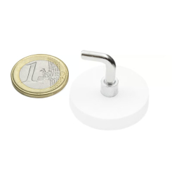 White rubber coated pot magnet 31 mm + angle hook 