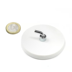 White rubber coated pot magnet 66 mm + angle hook 