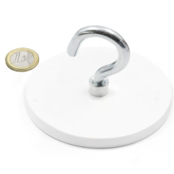 White rubber coated pot magnet 88 mm + angle hook 