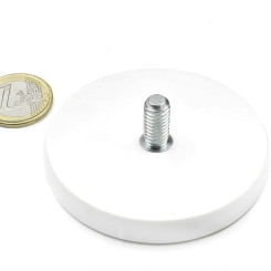 Rubber coated pot magnet with threaded stem 88x23 mm white
