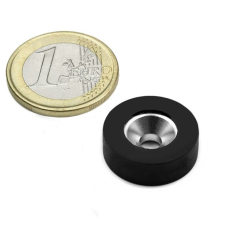Gummibelagt skivemagnet til påskruning 19,5x6,5 mm