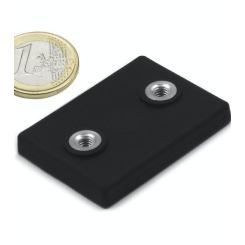 Gummibelagt pottemagnet med to indvendige gevind 43x31 mm