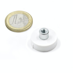 Gummibelagt pottemagnet med gevindbøsning 22x11 mm hvid