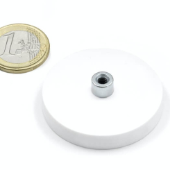 Gummibelagt pottemagnet med gevindbøsning 43x11 mm hvid