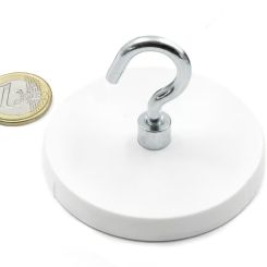 White rubber coated pot magnet 66 mm + hook 