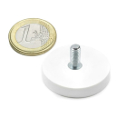Rubber coated pot magnet with threaded stem 31x18 mm white