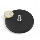 Rubber coated pot magnet with threaded stem 66x23 mm