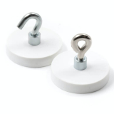 Rubber coated pot magnet with screw socket 31x11 mm white