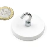 White rubber coated pot magnet 43 mm + hook 